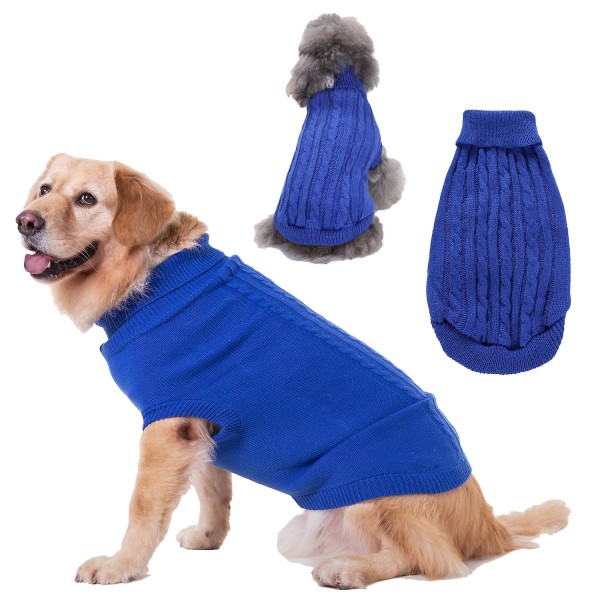 Pet Sweater, Turtleneck Knit Jumper Hundtröja Varm kappa Söt valp Kattkläder Navy blue xxxl
