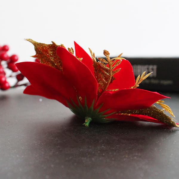 (Rött guld) 10 st Julgran Blomma Sash Clip, Glitter Artific