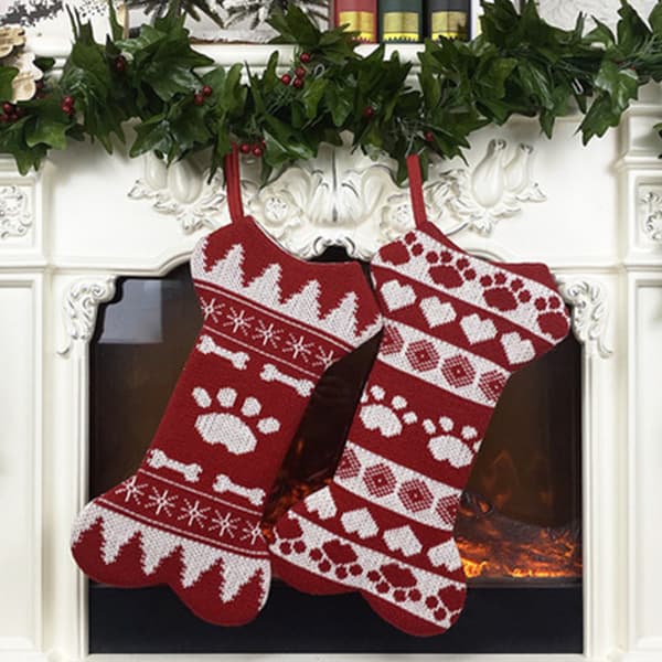 Juldekoration strumpor hängsmycke presentpåse Röd stickad hund Style B