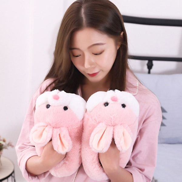 Rosa färg Bunny Bag Häl Tofflor Plyschleksak Kanin Nyhet Varma Skor