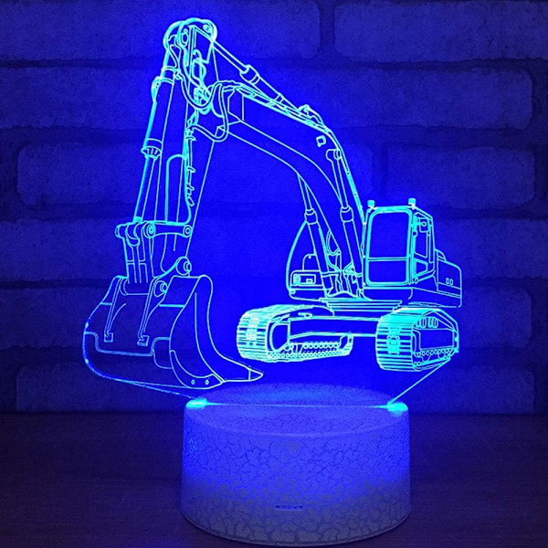 Grävmaskin 3D LED Optisk Illusion Sensor Nattljus