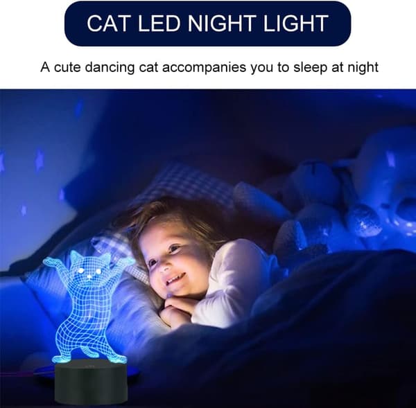 Dansekatt 3D Illusjon Søt Nattlampe, 16 farger Chang