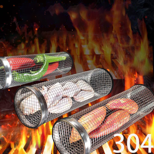 Utomhus rostfritt stål BBQ-korg Cylindergrillkorg 20x9.4cm