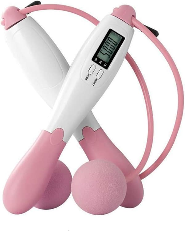 Justerbar längd Digital räknehopprep Träningsboll - Rosa Pink