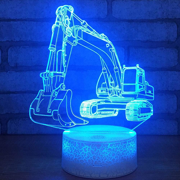 Grävmaskin 3D LED Optisk Illusion Sensor Nattljus