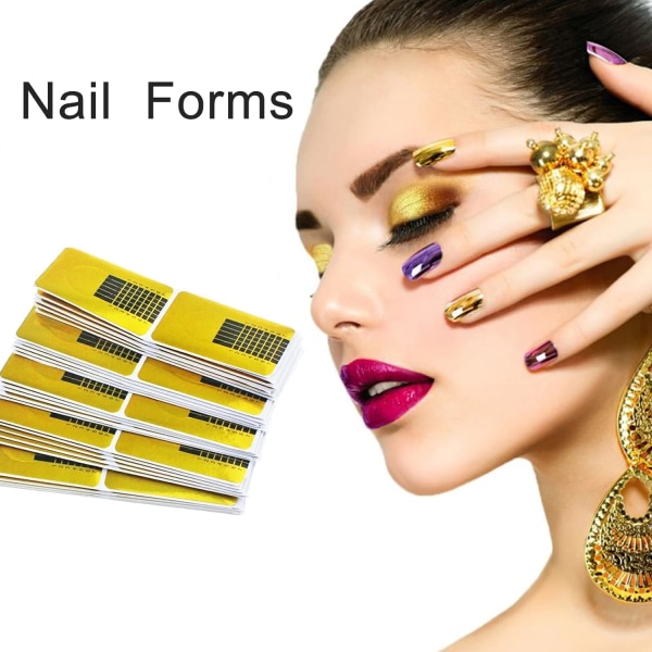 Nail Forms for Gel Builder, 100 st Nail Extensions Forms, Självhäftande Nail Extension Stickers för Akryl UV & Poly Gel, Nail Art Sunmostar