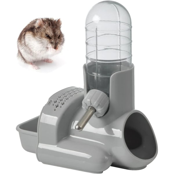Hamstervattenflaska, 3 i 1 vattenflaska Automatisk flaskdispenser med matbehållares bas Hydda och gömställe, 1 st (d-) gray
