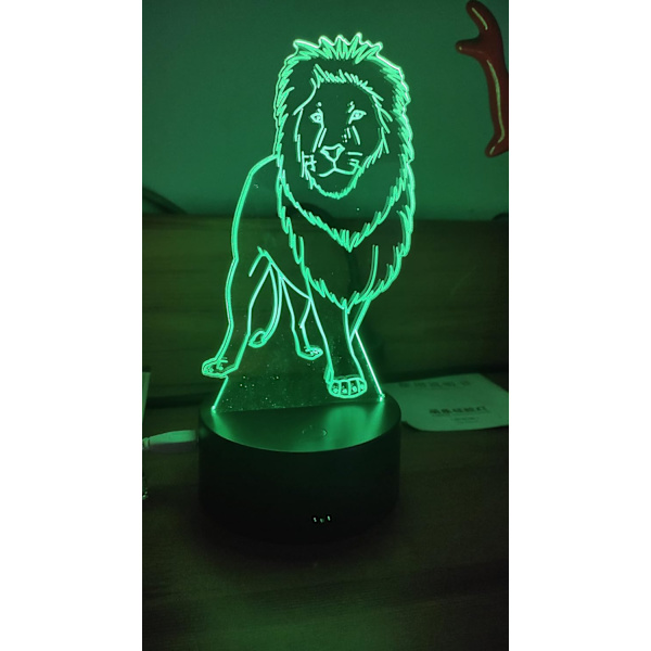 Løve Akryl 3D-lampe gave, 3D Illusion Natlamper USB LED