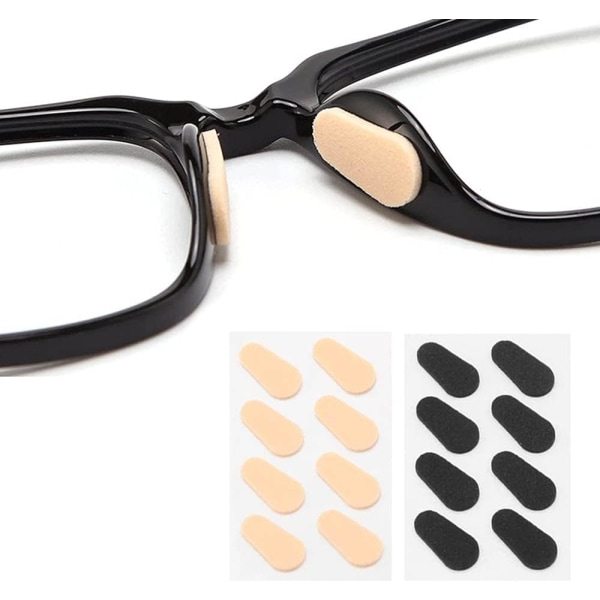 8 par glasögon näskuddar, självhäftande anti-halk näskuddar avlastar trycket (hudton och svart)