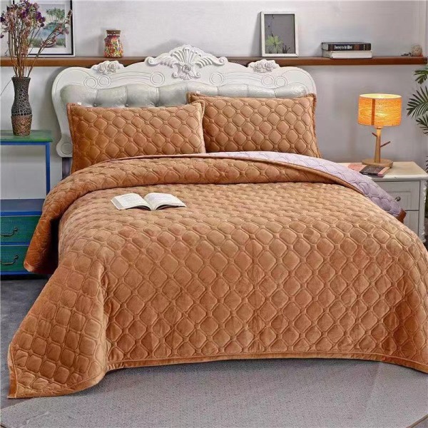 Myk komfortfilt Tredelt krystallfløyelsseng ren farge varm Holder flanell fortykket fløyel vinter Khaki 270x230cm