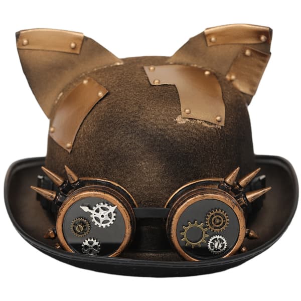 Steampunk-hatt med katteører for kvinner - One Size - Bronsefarge