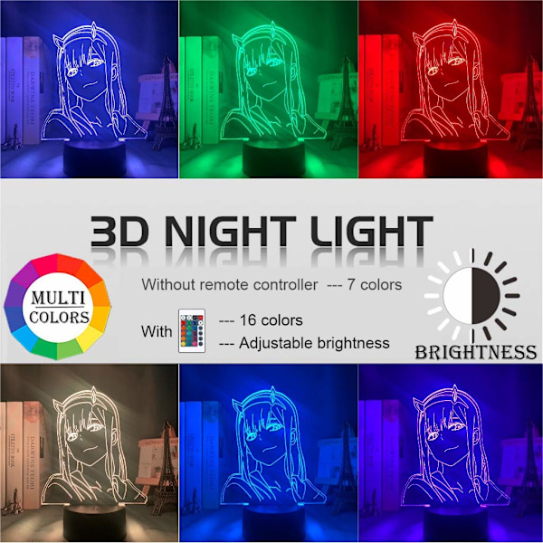Anime 3D Light Zero Two Lamp Figure LED Night Light Kids Gir