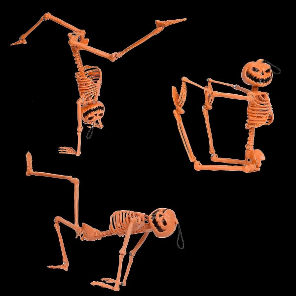 15,7' rörligt Halloween-skelett - pumpahuvud helkropps- Halloween-skelett med rörliga leder för spökhus