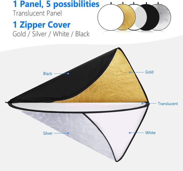 32in/80cm Ljusreflektor Ljusdiffusor 5 i 1 Vikbar Multi-Di