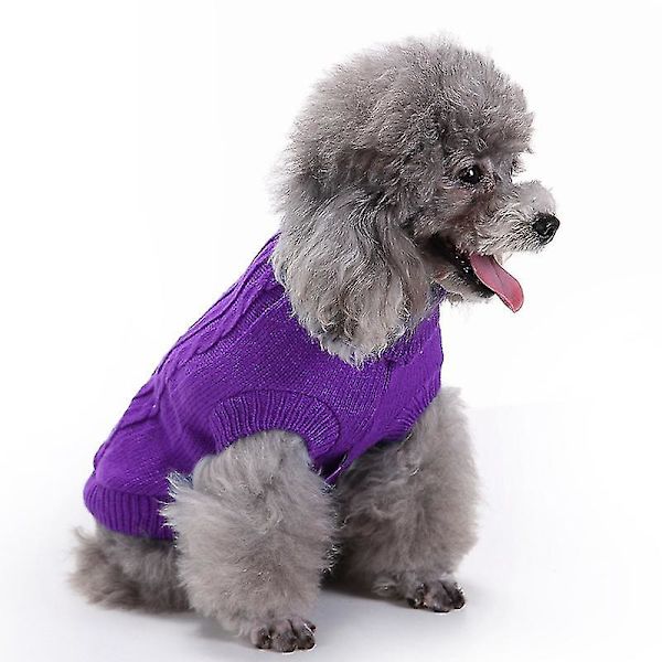 Kæledyrssweater, Turtleneck Strikket Jumper Hundetrøje Varm Frakke Sød Hvalp Kattetøj Purple xxl