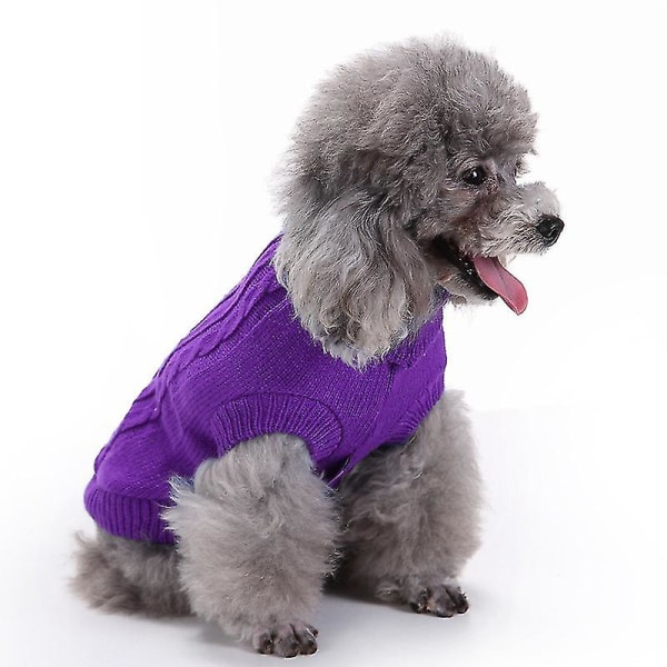 Pet Sweater, Turtleneck Knit Jumper Hundtröja Varm kappa Söt valp Kattkläder Purple xxxl