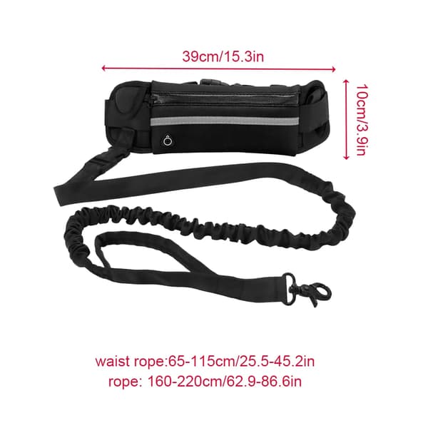 Reflekterande husdjurskoppel Elastisk hand Jogging hund dragrep löper midja Pack 01-black