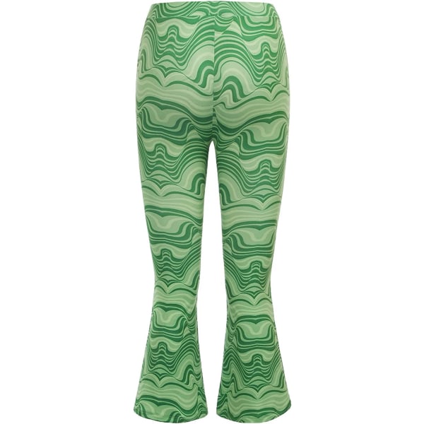 AVEKI Print Elastiska högmidjade Flare Leg Bell Bottom Pants, Grön, M