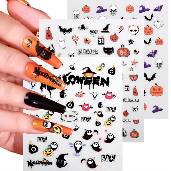 12 ark Halloween Nail Art Stickers Dekaler lyser i mörkret, söt