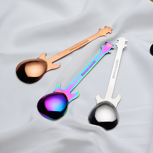 Gitar teskje rustfritt stål skjeer, 7 deler multicolor teskje