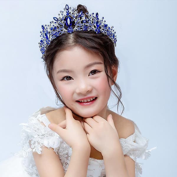 Blå Rhinestone Crown Crystal Tiara Princess Tiara Barock Crown för bröllopsfödelsedagsfest