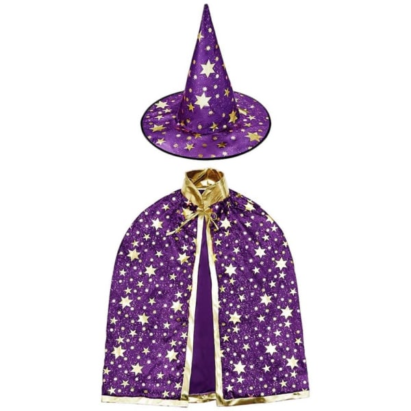 Børne Halloween kostume, Troldmandskappe Heksekappe med hat, Magie Lila
