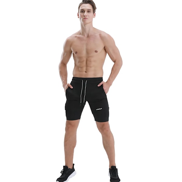 2-i-1 løpeshorts med håndklesløfe for menn Hurtigtørkende treningsshorts med lommer for gymtrening