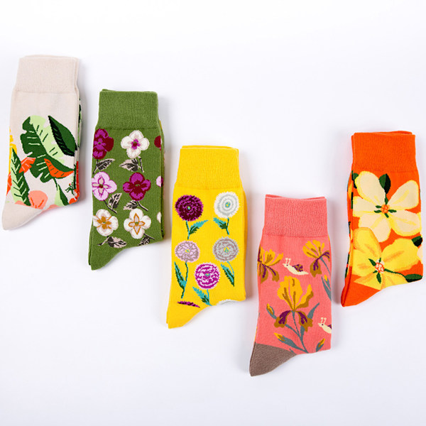 1/2/3/5 Färgglada Blomma Och Växter Strumpor För Dam - Lämplig 3#One size fits all 1 Pc