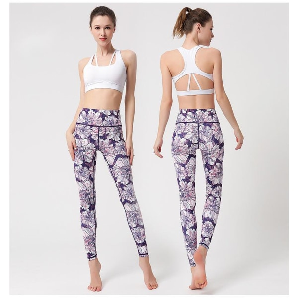 Damer med høj talje Skinny printed Sport Fitness Yoga Bukser-HK282 XL