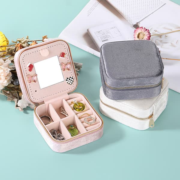 Plysch sammet liten smyckeskrin Halsband Ring organizer White