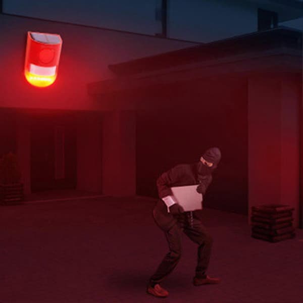 Stroboskop Larm Solcellsladdning RIP Rörelsesensor LED Stark Ljus Trådlös Säkerhetslarm Lampa för Hemmet