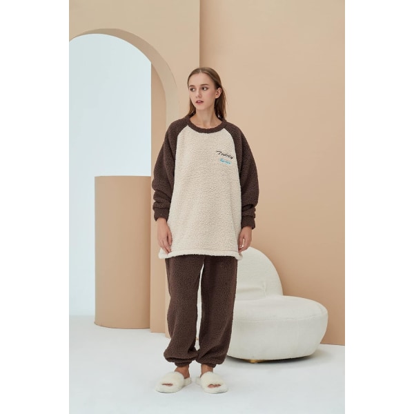 Dam Fluffy Pyjamas Set Fleecetröja byxor Lös plysch