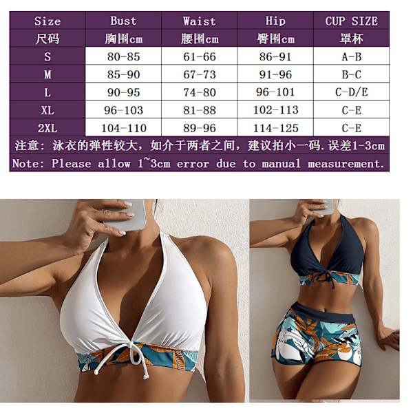 Højtaljet Boxer Tie Print Solid Bikini sæt pink S