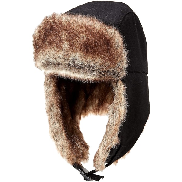 Vinterøreklapp Trapper Bomberhatt Holder Varm Vinter Vinter for Menn Og Vindtett Ludd Faux Fur Catcher Hatt（Svart）