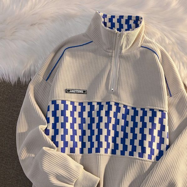 Naisten löysä vohvelineulepusero Lapel Checkerboard -collegepaita naisille Forell Daily Party Ball apricot m