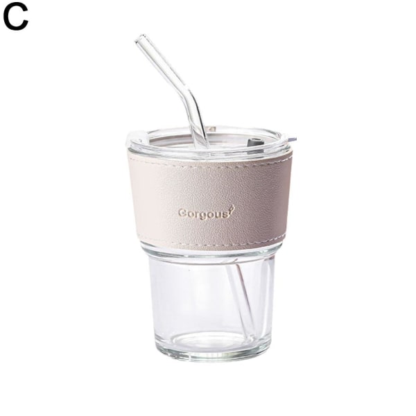 Lock och sugrör Transparent Bambu Cup Mjölk Kaffe Mugg Tea Cup Str transparent 400ml
