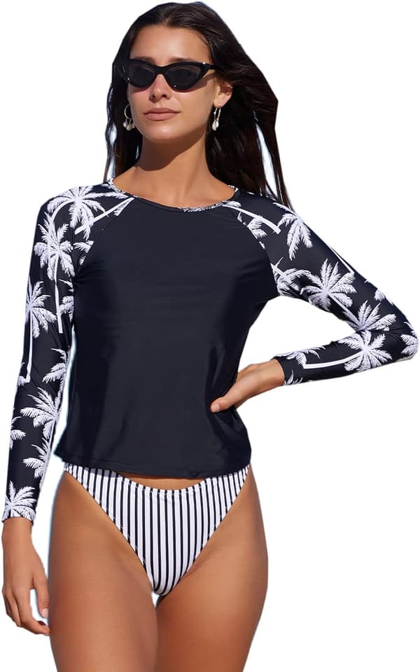 Langærmet atletisk sæt til damer Badedragt, Black Leaf (XL)