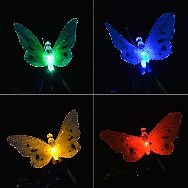Flerfärgade LED Solar String Lights med fjärilar, vattentät,