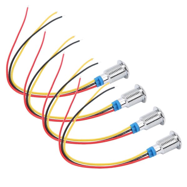 4 sett ferdigkoblet runde LED vanntett 2-farget indikatorlys felles anode 10 mm 12-24V (rød og gul)