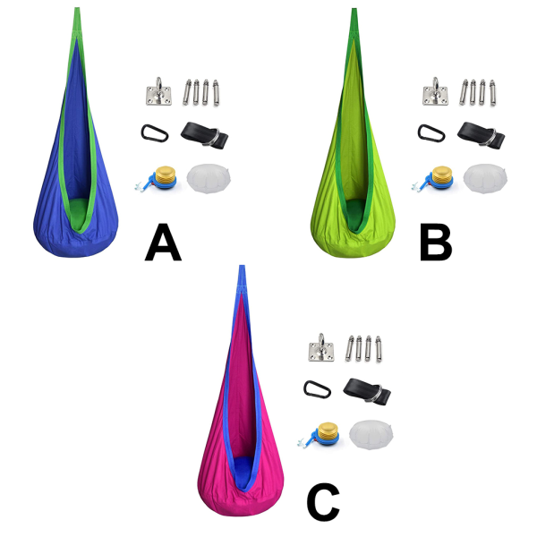 Barn pod swing hängande stol i bomull för inomhus och utomhus blue