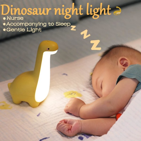 Dinosaur nattlampa vid sängkanten, bärbar berörbar härlig dinosaurie
