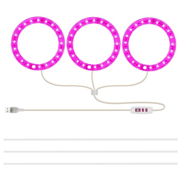 3 Ringer, Plantelampe 1-4 ring lyshode, fullt spektrum, dimbar