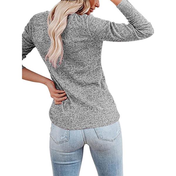 Kvinnor V-ringad Toppar Knapp Henley Skjorta Casual Långärmad Blus Pullover Grey M