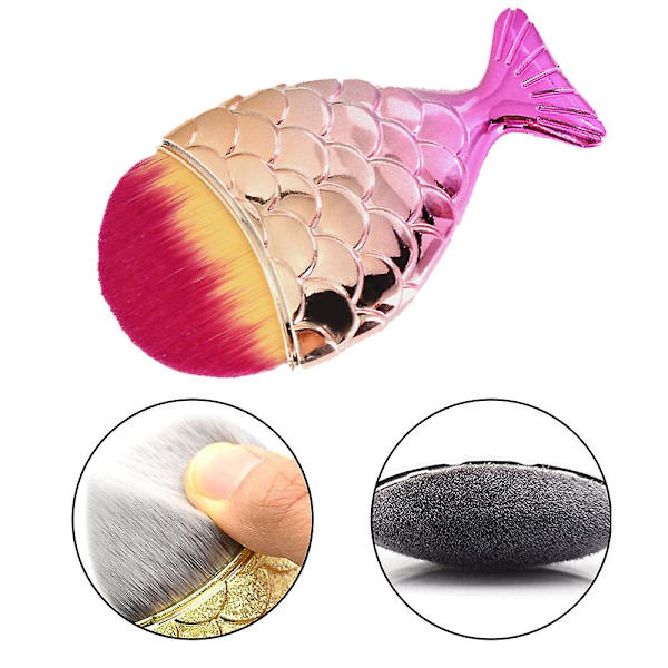 Sjöjungfrusminkborste, Foundation Brush Powder Blush Foundation, Sminkborste, Sjöjungfrusminkborste med ask, Fishtail Sminkborste Shape1