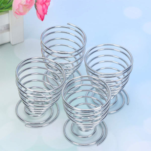 4 stk. eggeglass i rustfritt stål, mini fjærtråd, eggeholder, oppbevaring for kokte egg, stativ for hjemmet (sølv) silvery