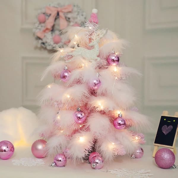 Lyserødt kunstigt juletræ med LED-lys - 45 cm