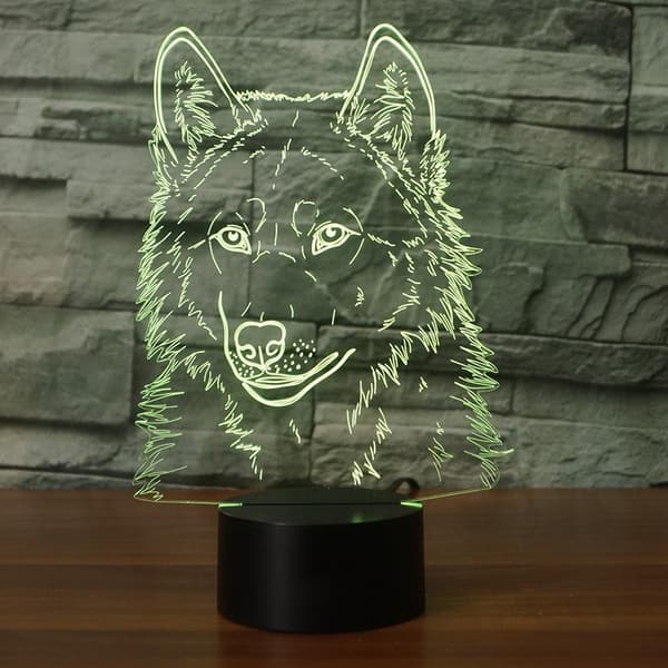 3D Ulvehoved Natlampe Touch Bord Skrivebord Optisk Illusion L