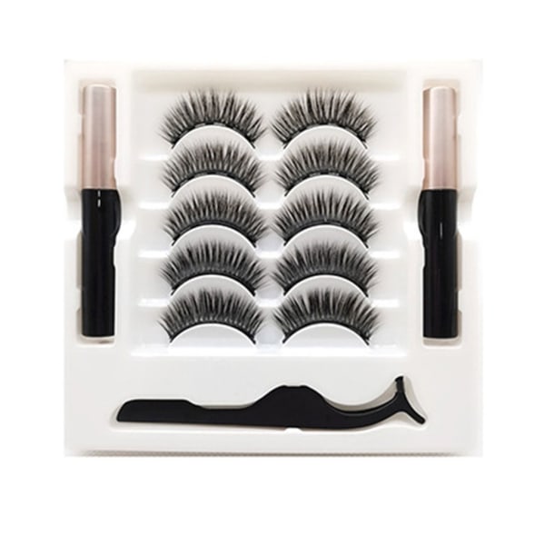 Magneettiset ripset ja eyeliner-setti, 5 paria luonnollisen näköisiä irtoripsiä magneettisella eyeliner-pinsetillä, helppo levittää 6