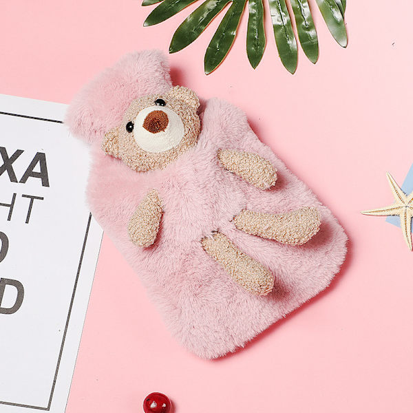 Varmvattenpåse med Bear Soft Cover för sovsäck (1L, Rosa)