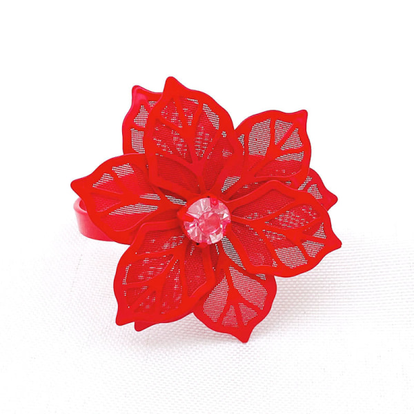 Hollow Out Flower Serviettringer Sett med 20 for Bryllupsfest Høytidsbankett Julemiddag Delikate Serviettspenner Dekor Favor () Red